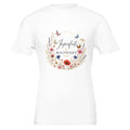 T-shirt femme blanc à col rond, dos avec imprimé floral en couronne centré.