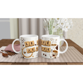 Lot de 2 mugs blancs avec lettres Scrabble et motifs café, anses visibles.