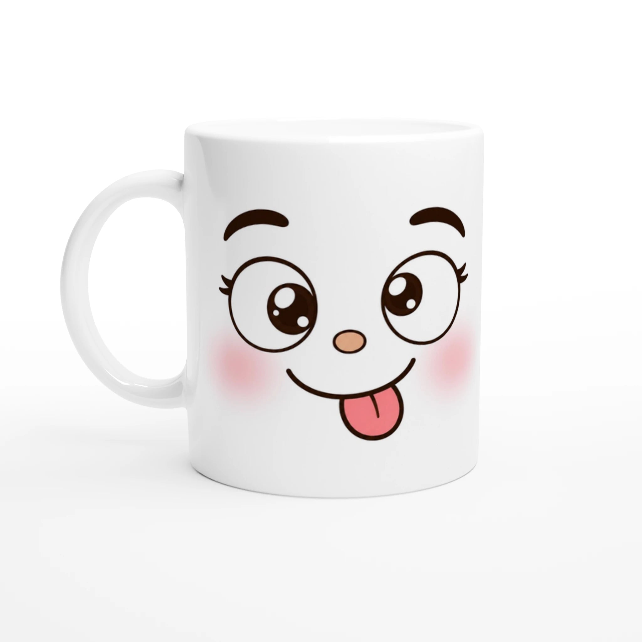 Mug en céramique à face de panda, anse blanche et corps blanc, bord non visible