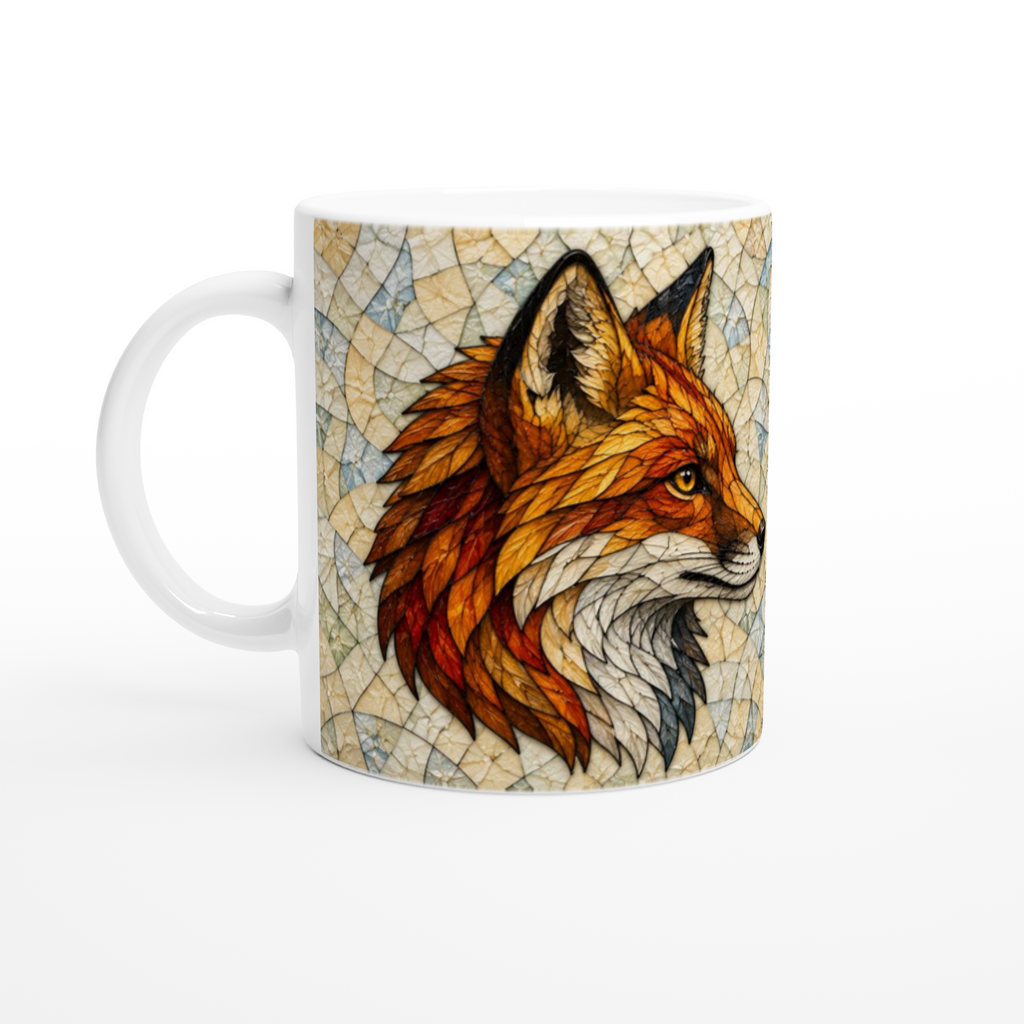 Mug en céramique blanche avec illustration de renard roux et museau blanc