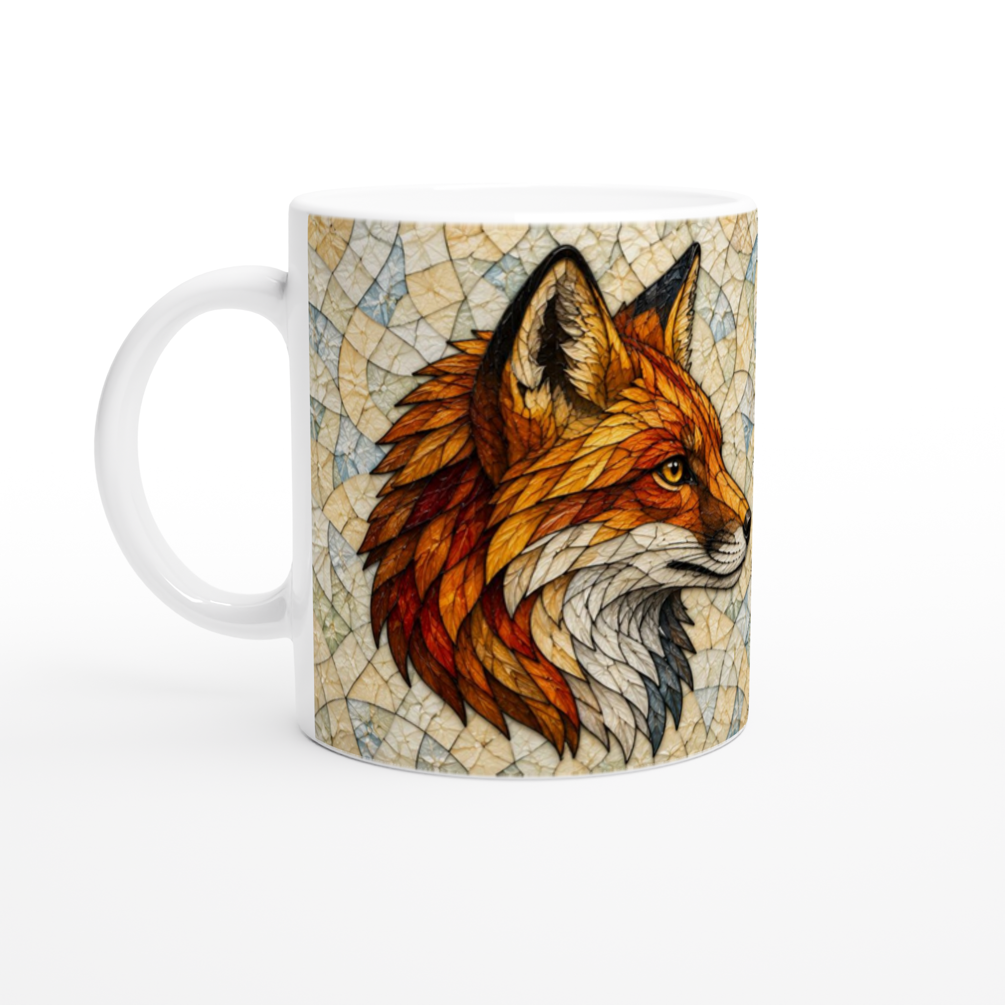 Mug en céramique blanche avec illustration de renard roux et museau blanc