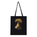 Sac cabas noir avec motif arbre doré et silhouette de robe, anses longues