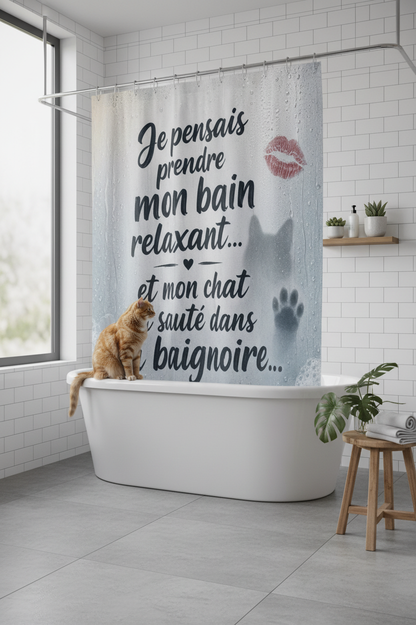 Chat assis sur la baignoire
