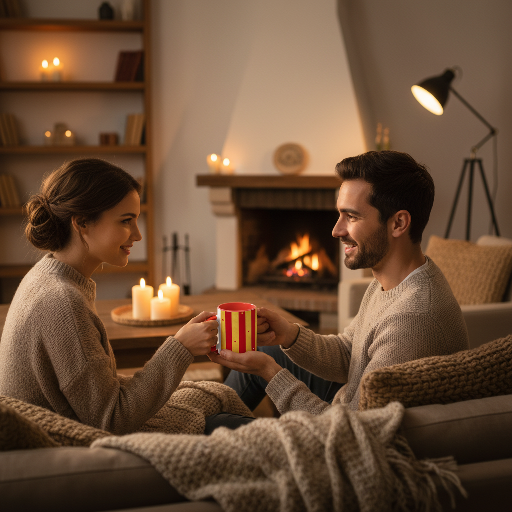 Couple partageant un café, ambiance romantique
