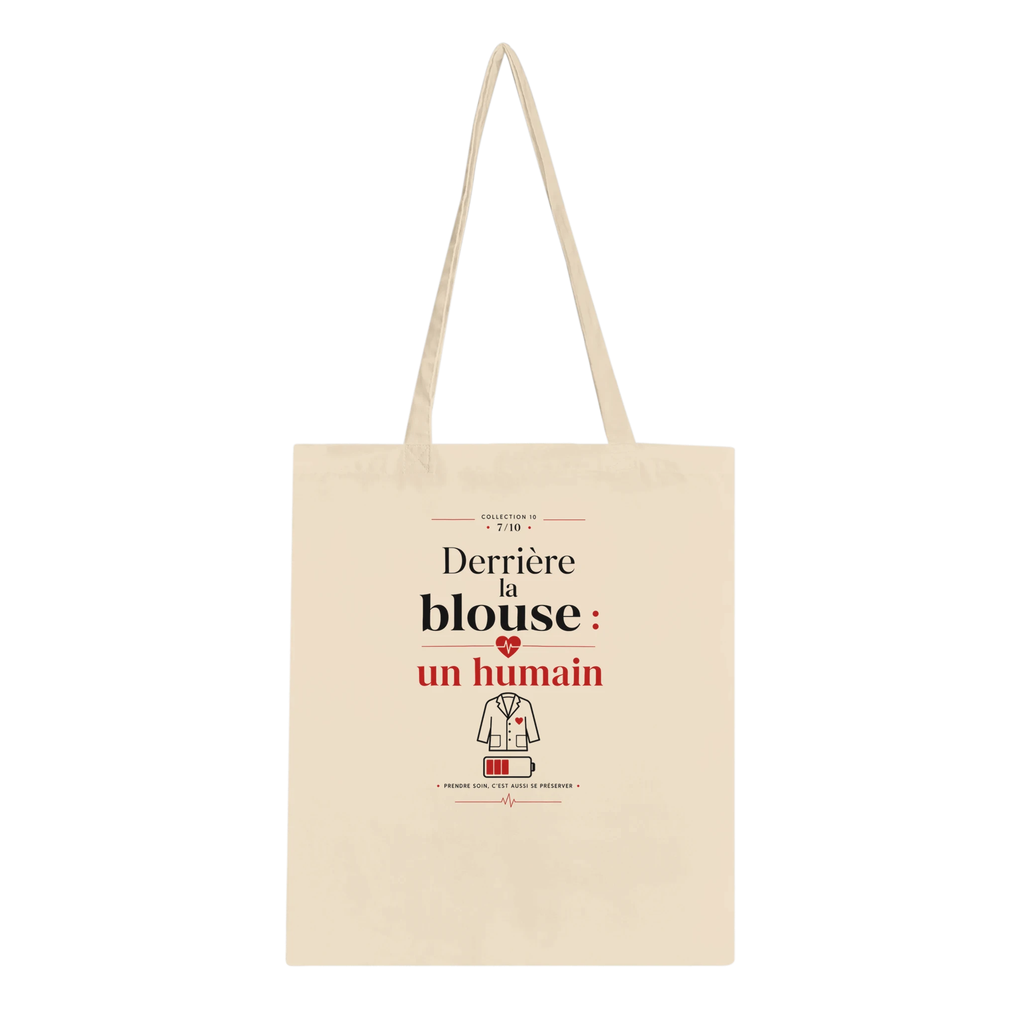 Tote bag en coton naturel avec anses et motif imprimé au centre