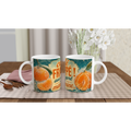 Paire de mugs blancs imprimés mandarine orange, texte rétro sur fond vert