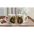 Deux tasses en céramique blanches 11 oz, lions dessinés, anses