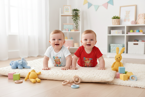 Lot de 2 bodies bébé à manches courtes, motifs “Super Calin team” (blanc et rouge)
