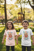 Deux enfants blanc et rose clair Super Câlin Team parc