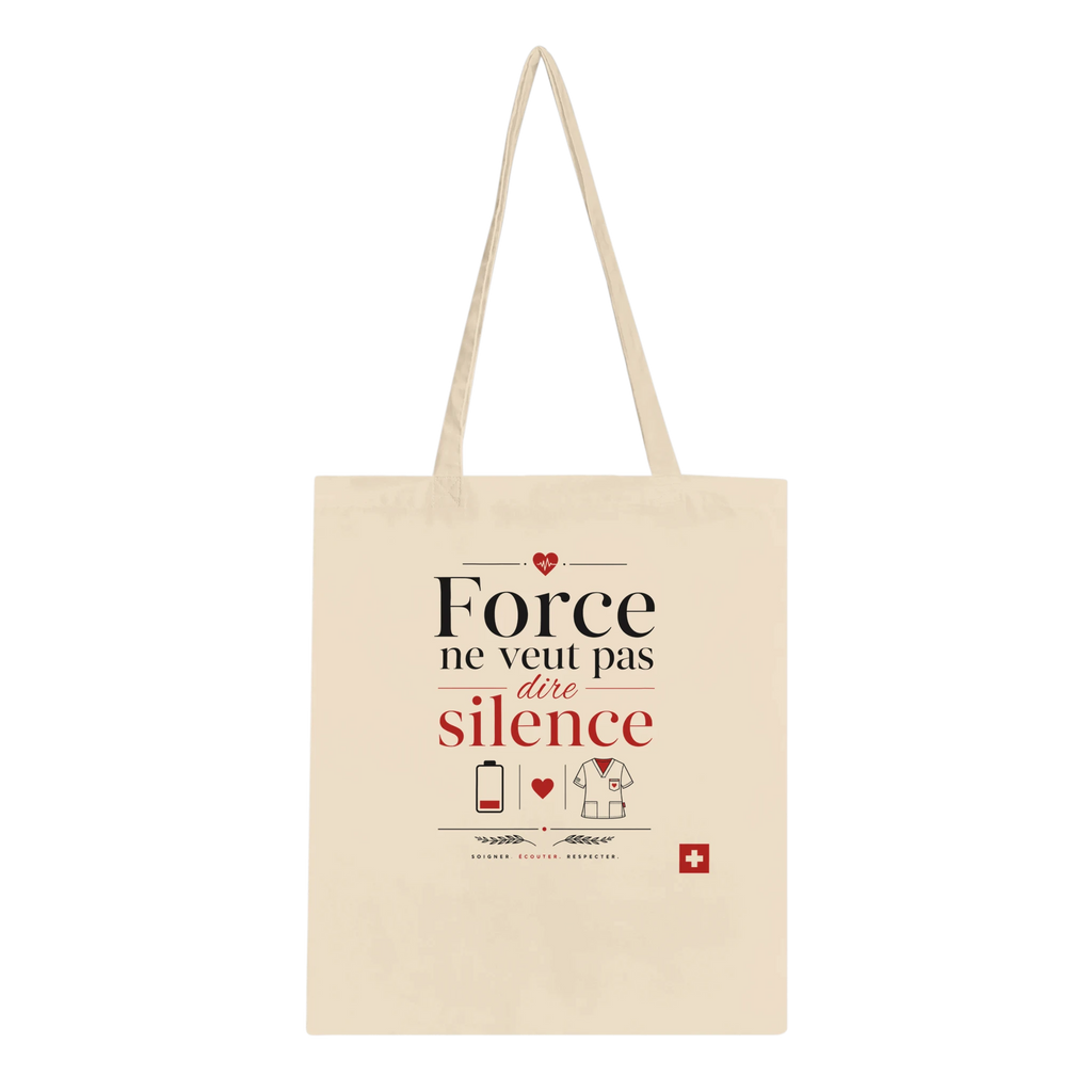 Sac cabas en toile beige, anses longues, imprimé rouge et noir sur le devant