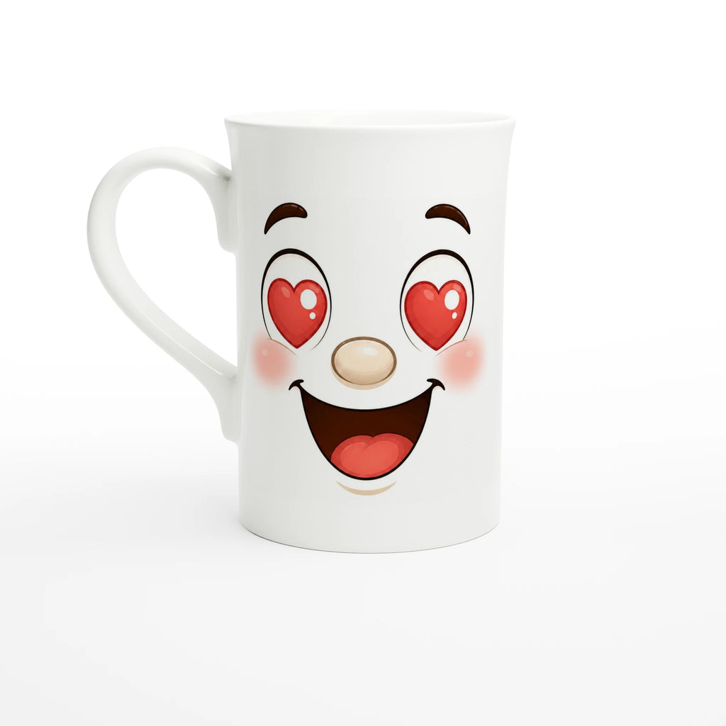 Mug blanc avec visage kawaii yeux en cœur et bouche rouge