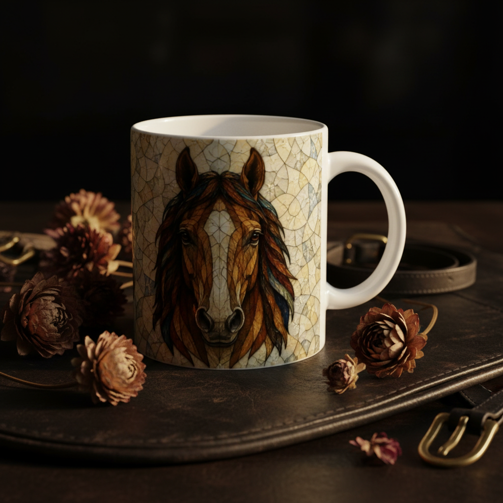 Editorial cuir mug cheval de face