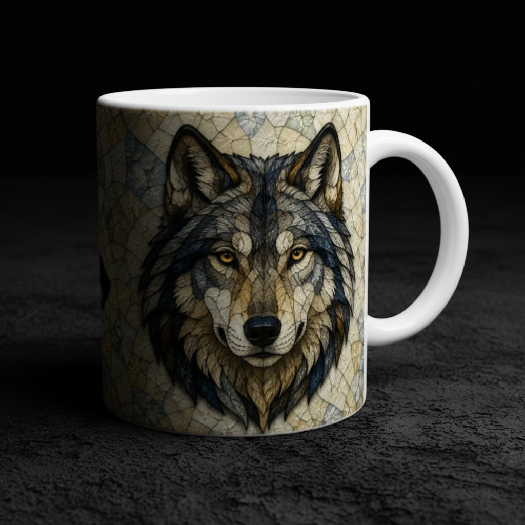 Editorial noir mug loup vitrail
