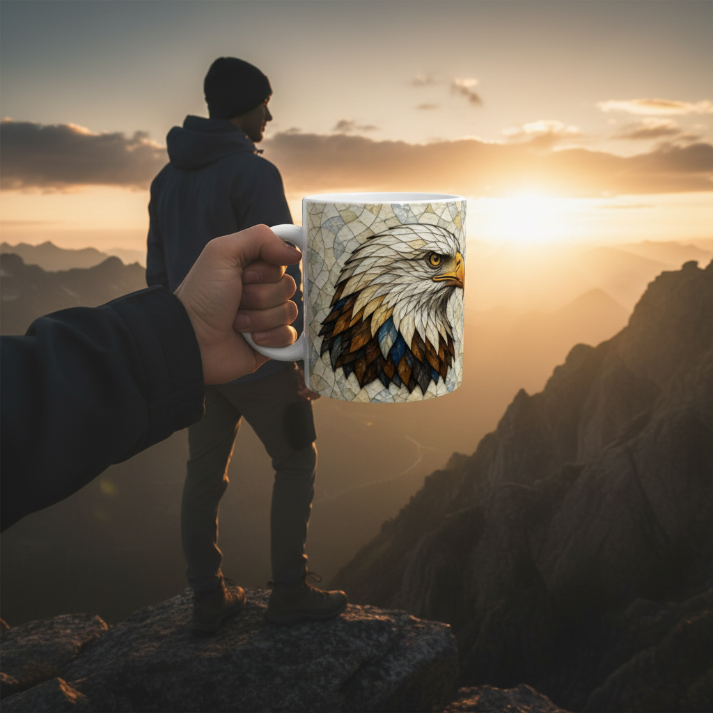 Falaise lever soleil mug aigle de profil anse gauche
