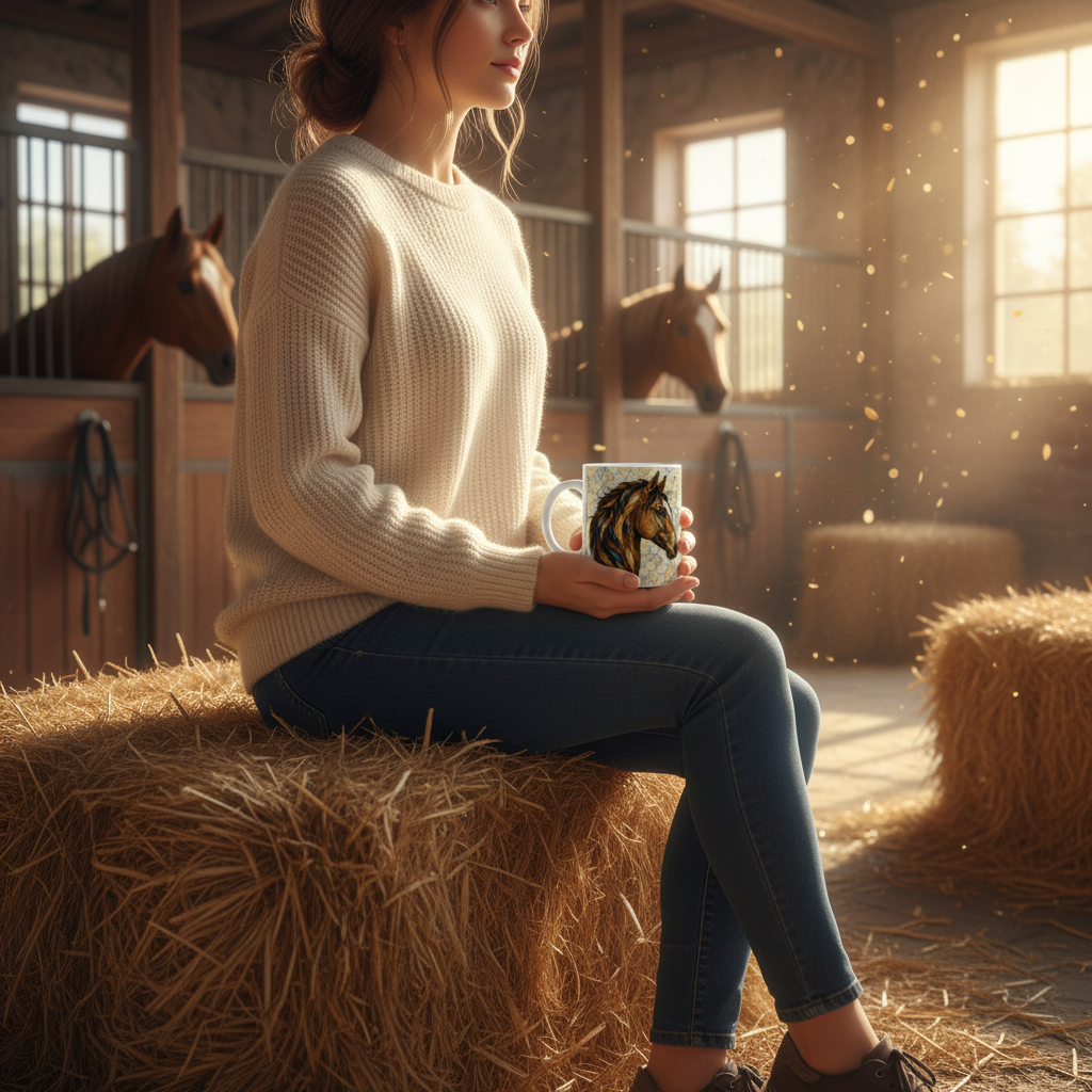 Femme écurie mug cheval de profil