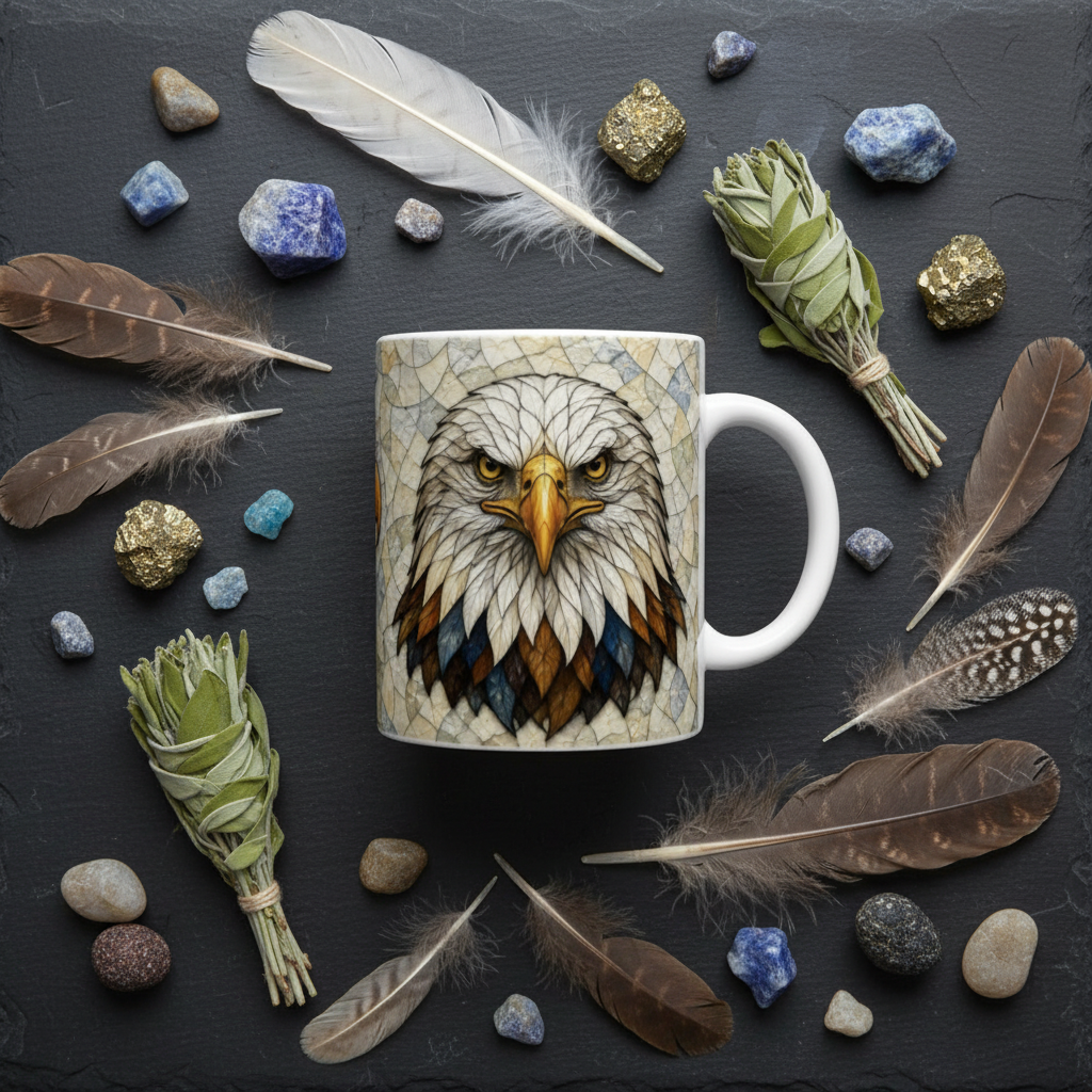 Flat lay ardoise mug aigle de face anse droite