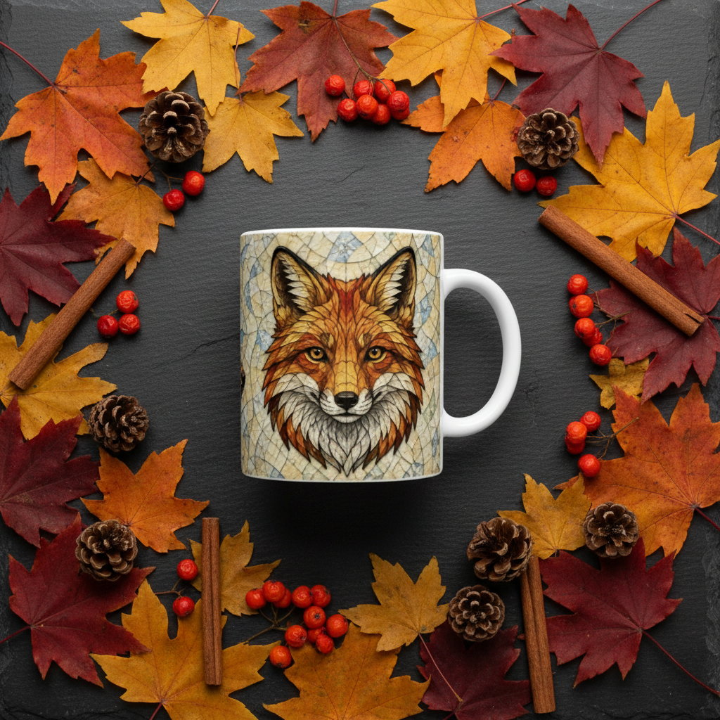 Flat lay ardoise mug renard de face