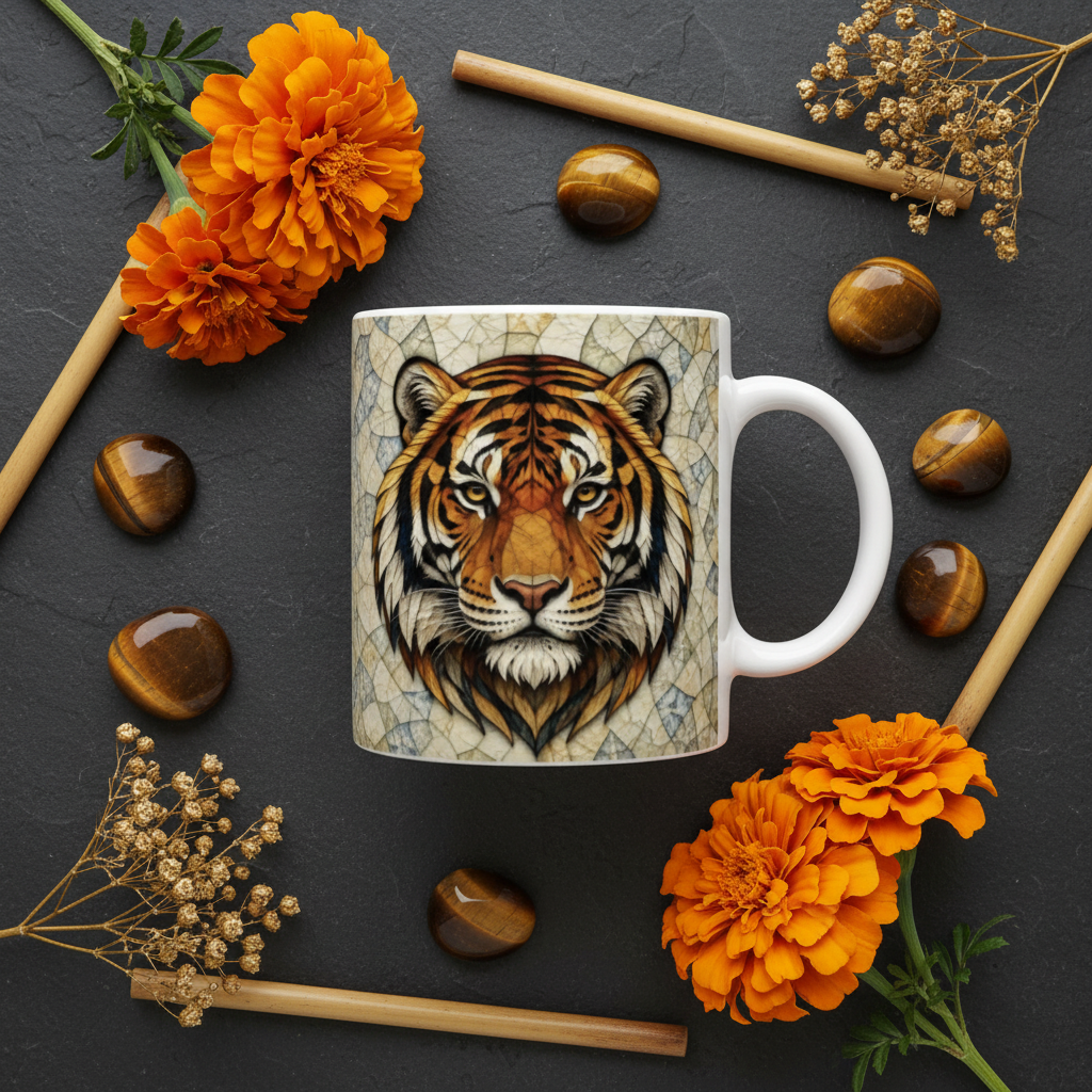 Flat lay ardoise tigre de face anse droite