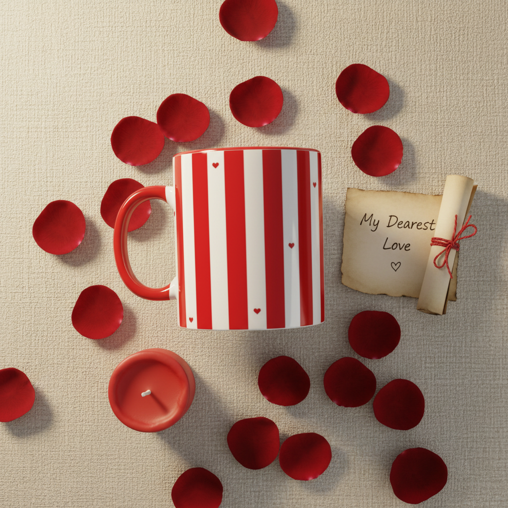 Flat lay romantique roses rouges et note d'amour