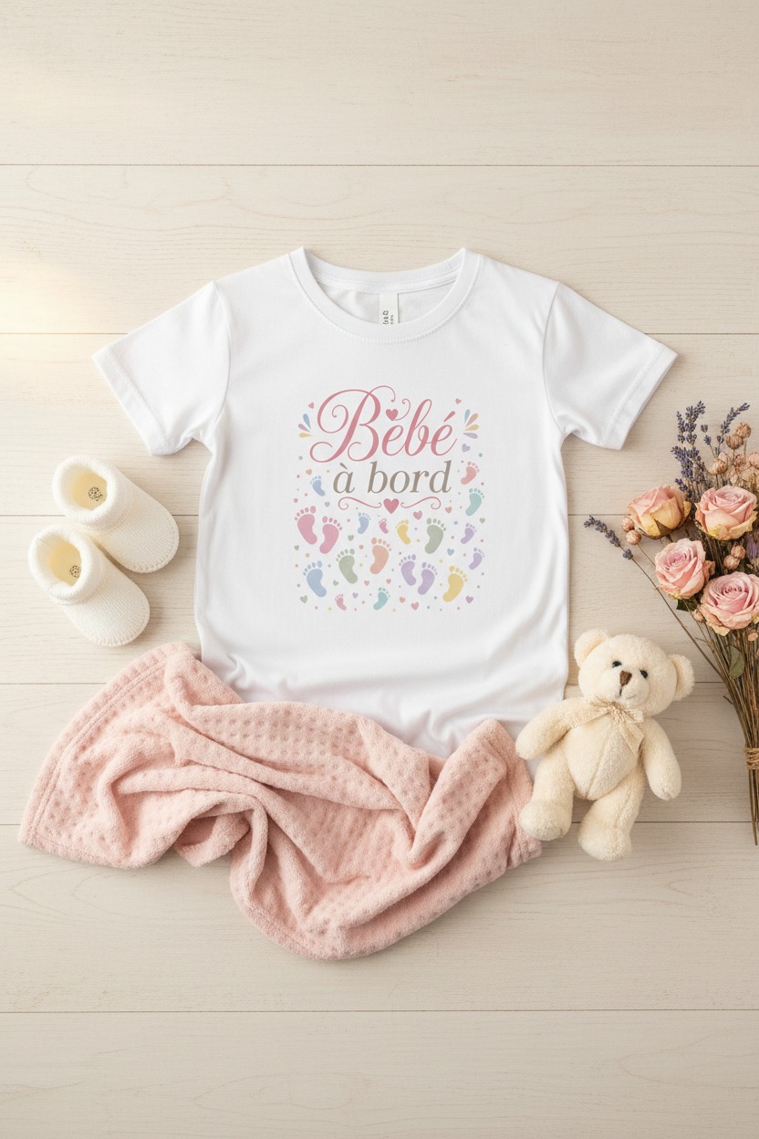 Flat lay t-shirt bébé à bord