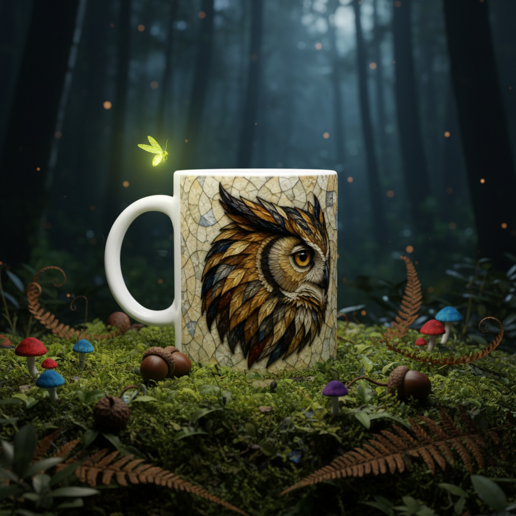 Forêt enchantée mug hibou de profil