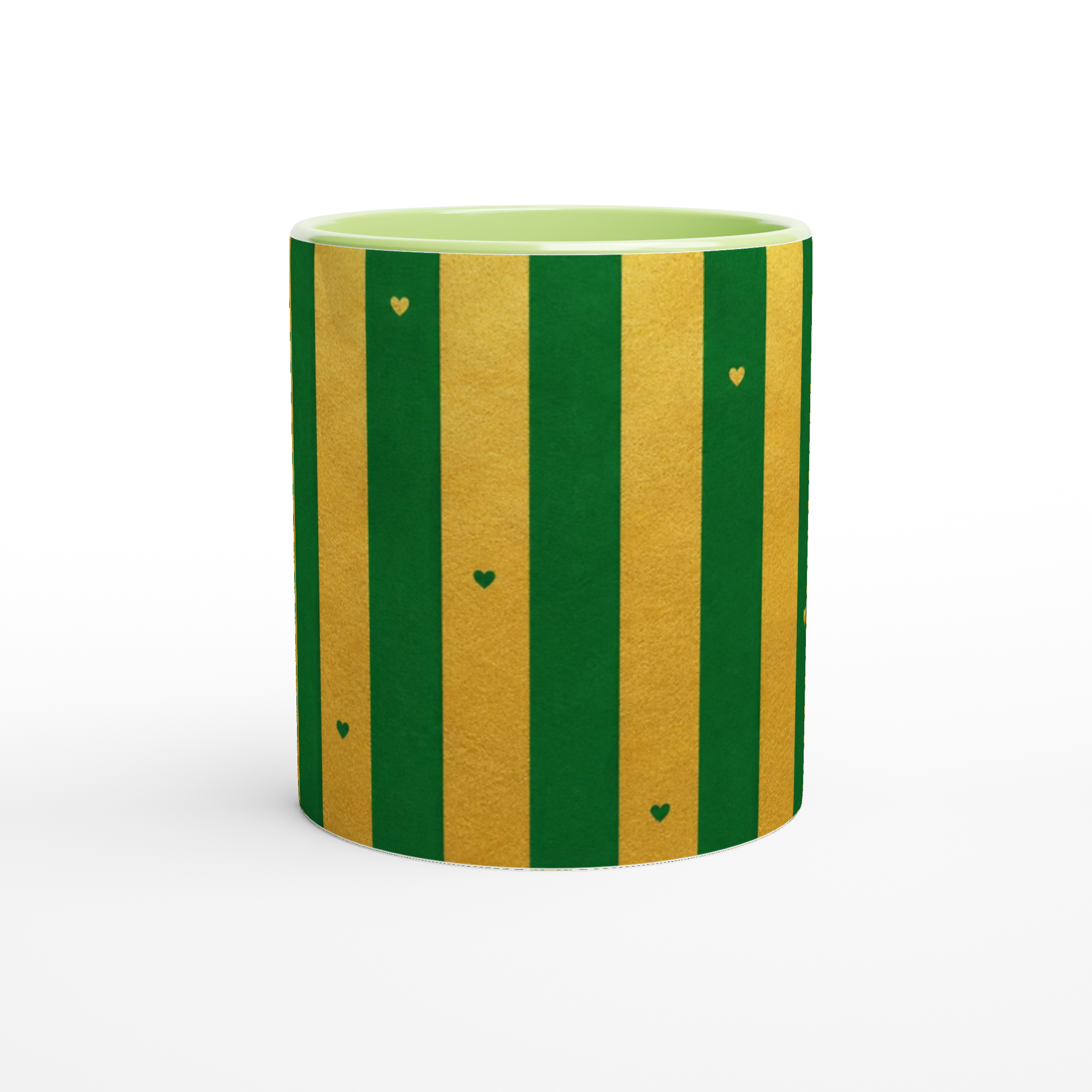 Mug Rayures Cœurs Vert et Doré — Cadeau Nature