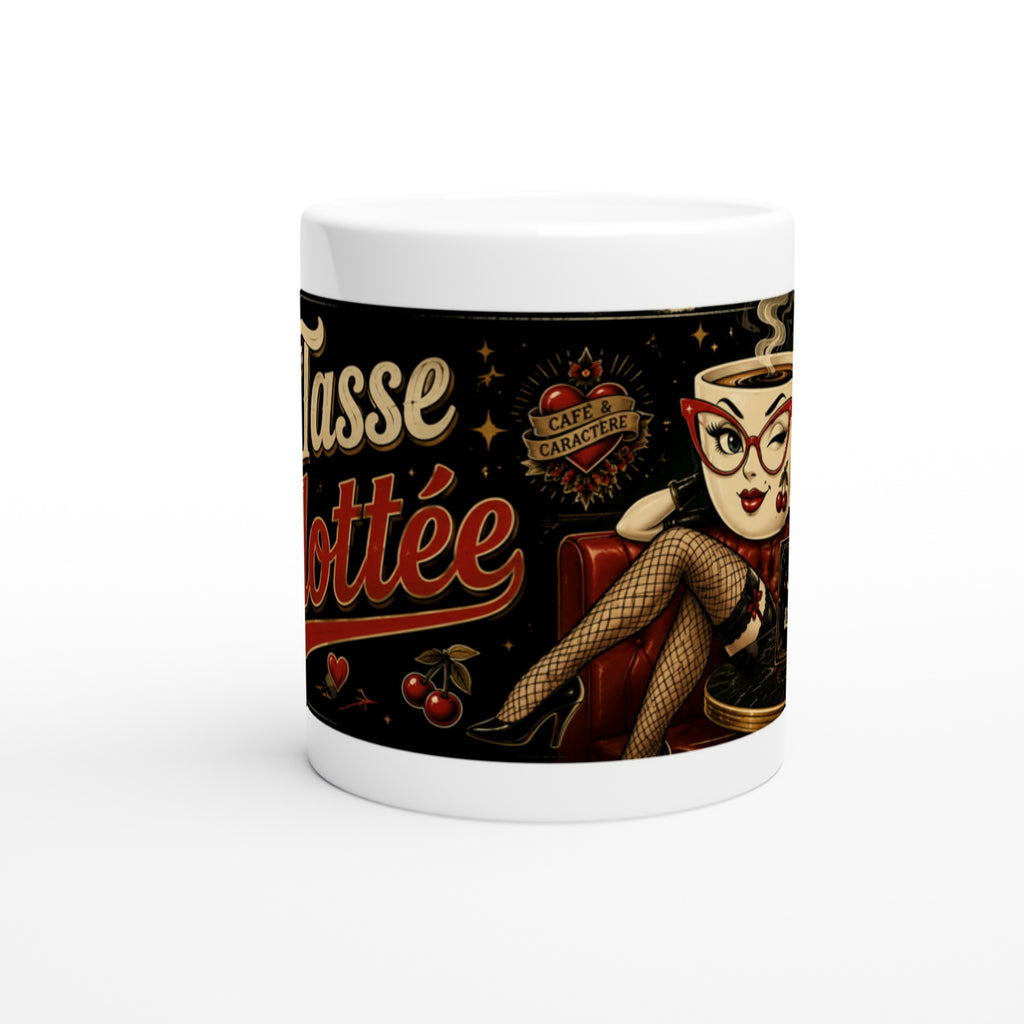 Mug blanc « La Tasse Culottée » noir, illustration de femme, anse