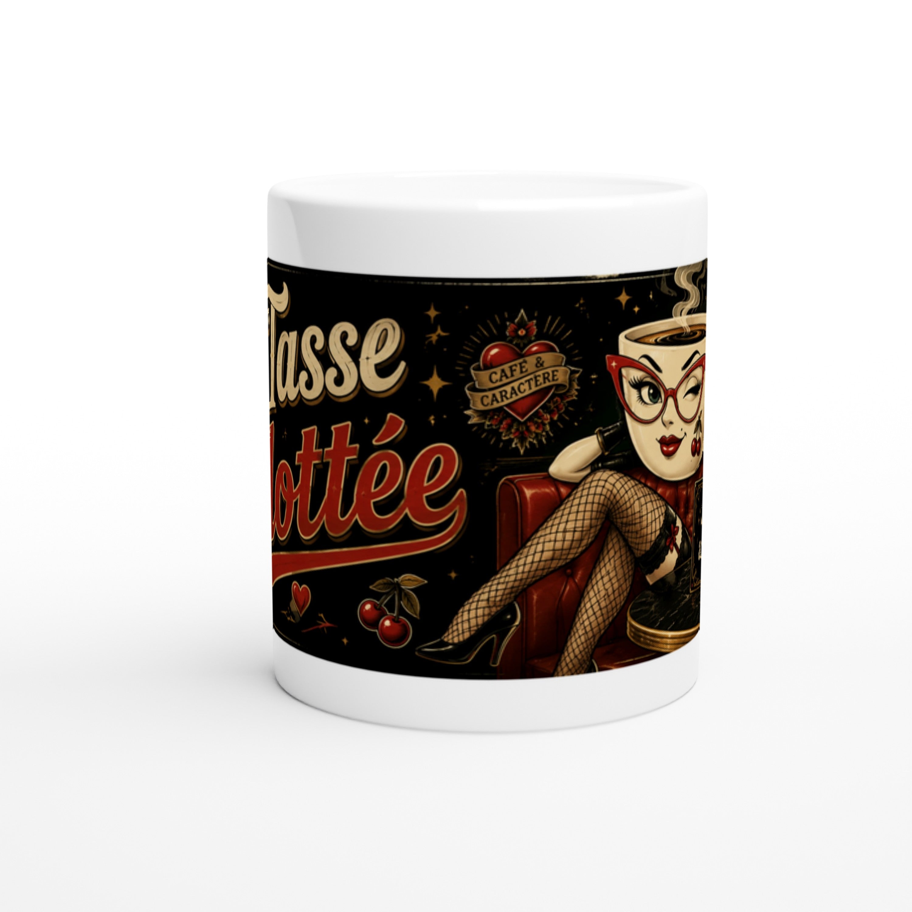 Mug blanc « La Tasse Culottée » noir, illustration de femme, anse