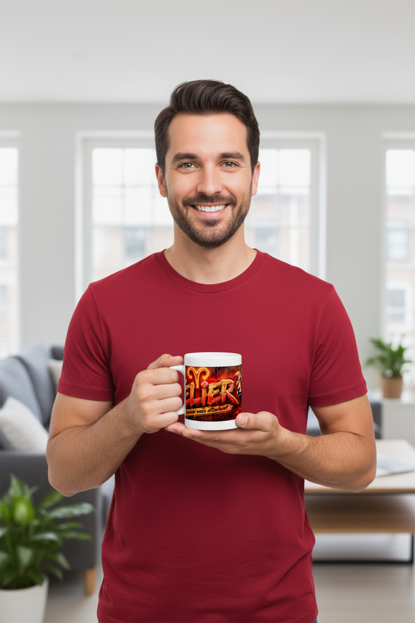 Mug blanc avec visuel rouge et lettres « LIER »