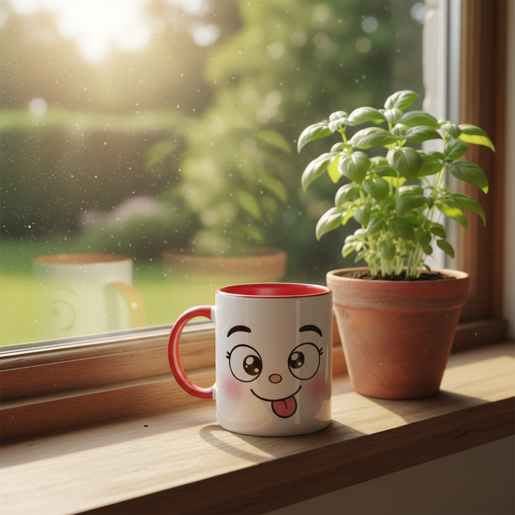 Mug en céramique bicolore à face de panda, anse rouge et intérieur rouge, corps blanc