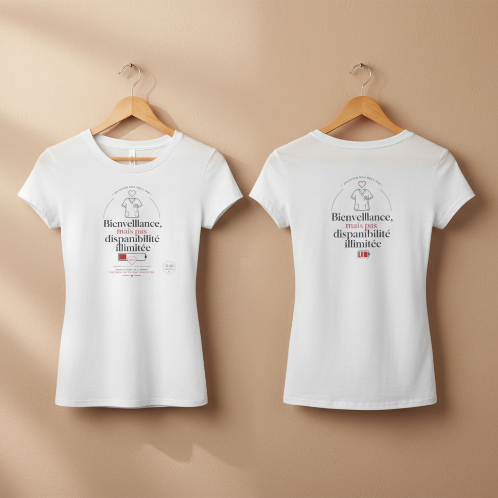 T-shirts blancs sur cintres, imprimés avant et dos avec cœur