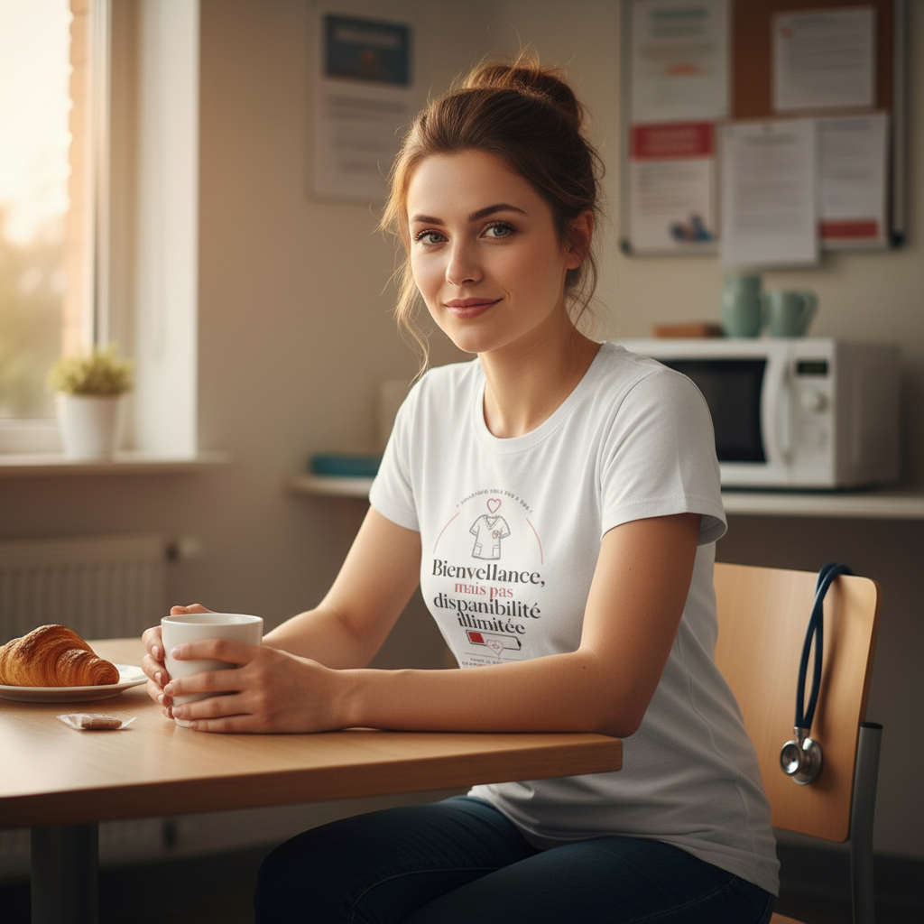 T-shirt blanc à imprimé central cœur et texte, vue trois-quarts