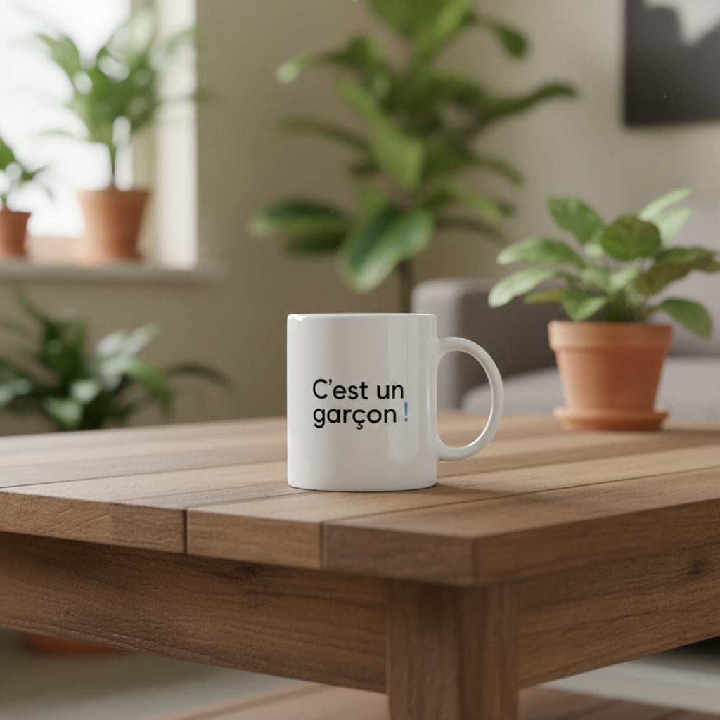 mug cest un garcon sur table basse salon plantes ambiance chaleureuse