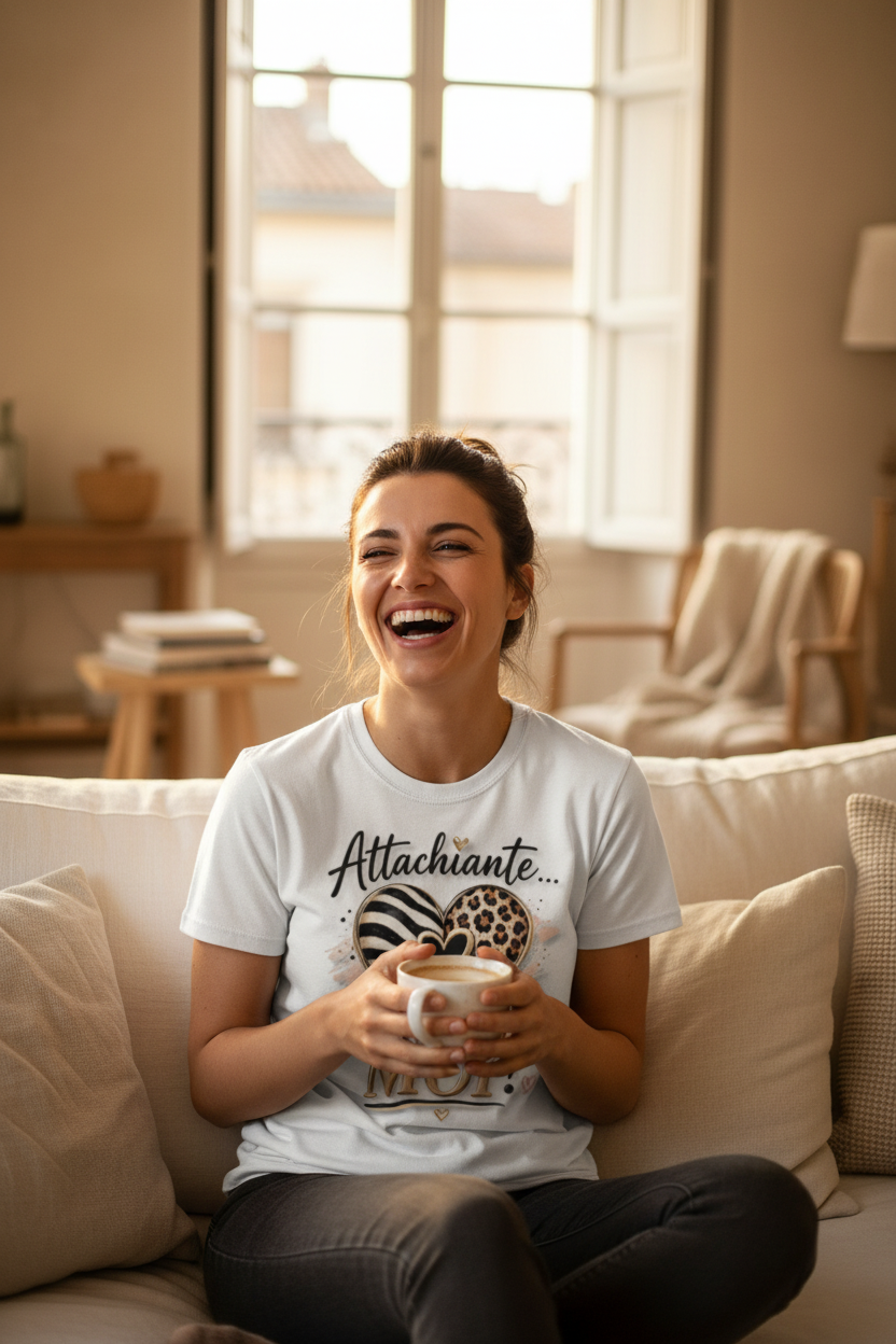 T-shirt femme blanc avec cœur léopard zébré et texte « je suis MOI »