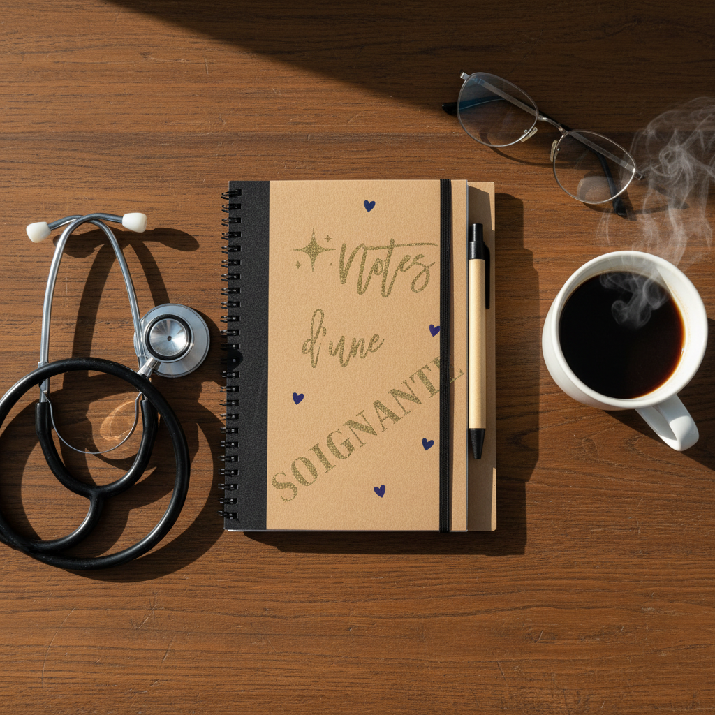 Carnet à spirale kraft sur fond bois, stylo noir et pages pour notes.