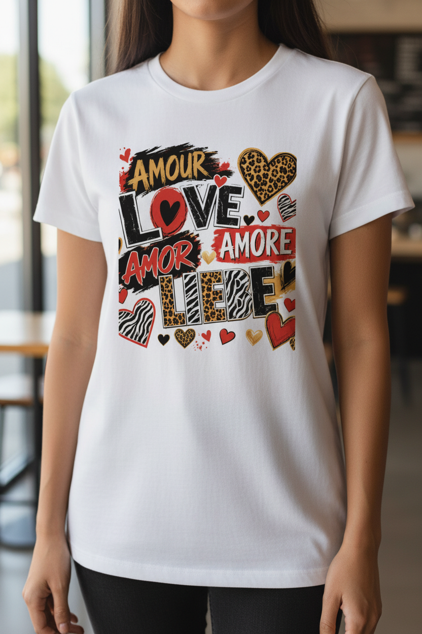 T-shirt unisexe blanc à imprimé cœurs graffiti multicolore Love/Amour
