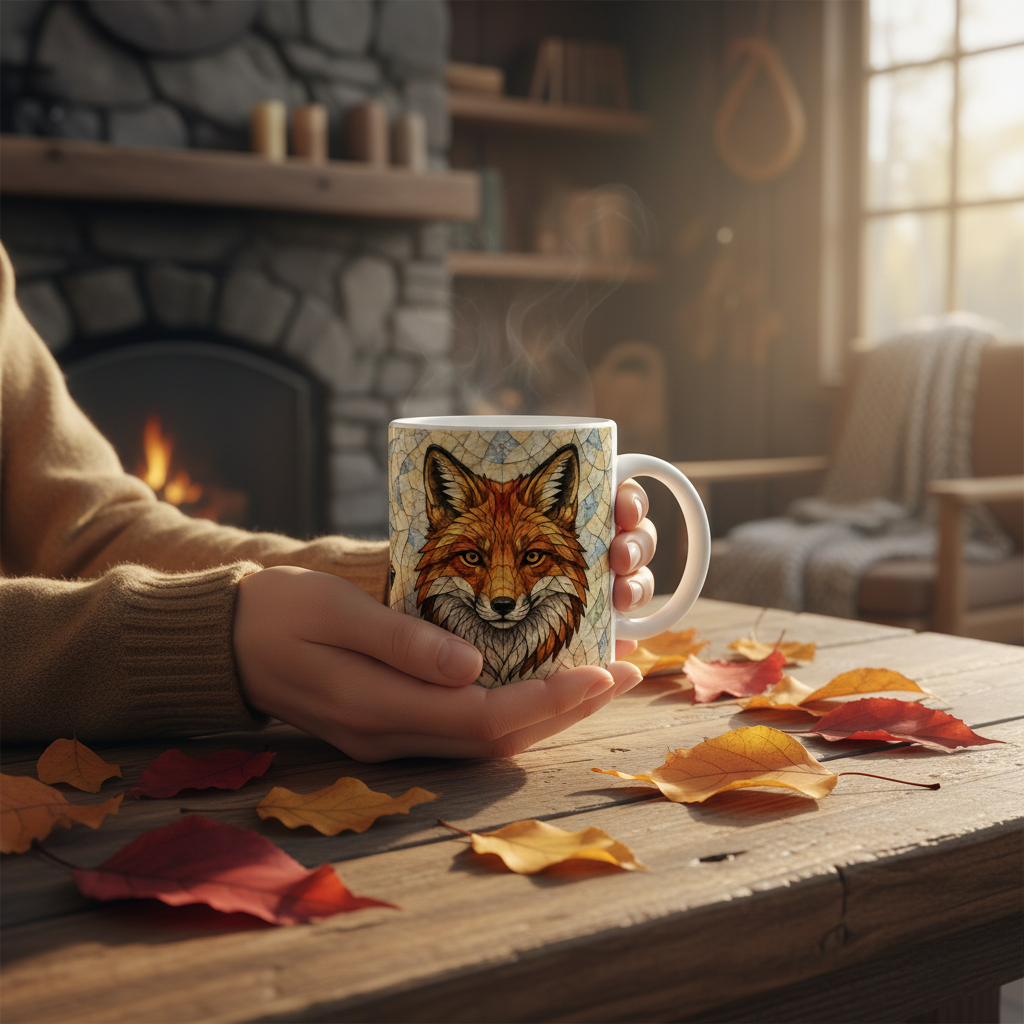 Lifestyle automne mug renard de face