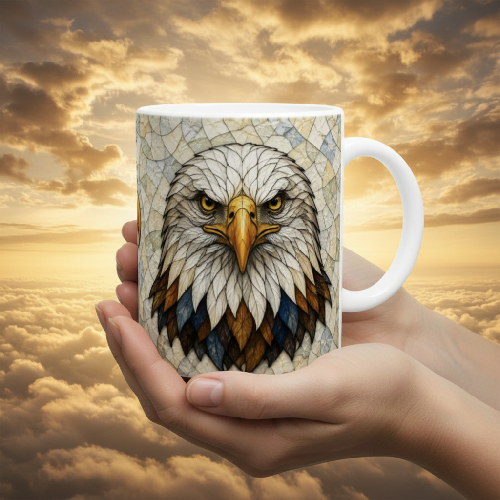 Lifestyle ciel mug aigle de face anse droite