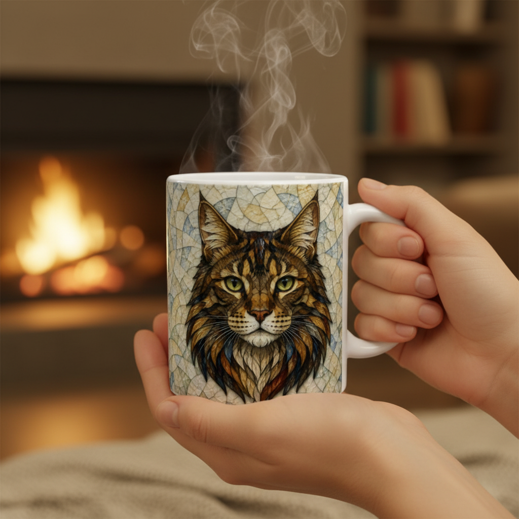 Lifestyle cosy mug Maine Coon de face