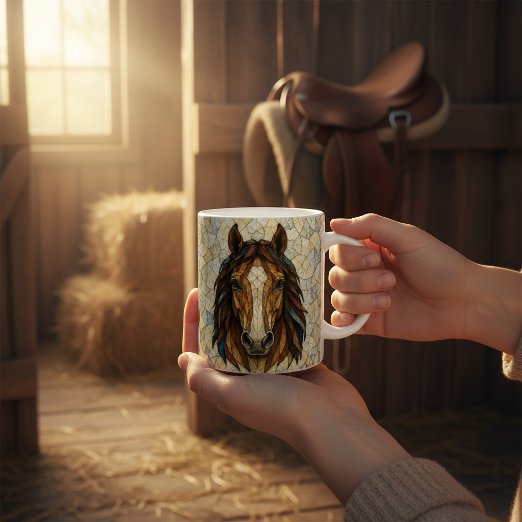 Lifestyle écurie mug cheval de face