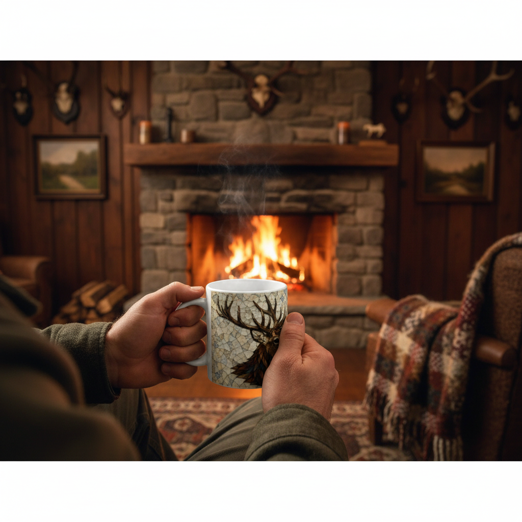 Lodge cheminée mug cerf de profil