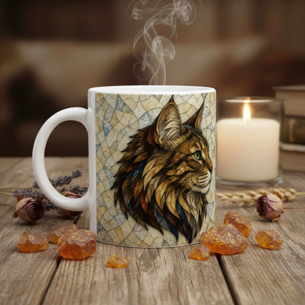 Maine Coon de profil anse gauche cristaux bougie