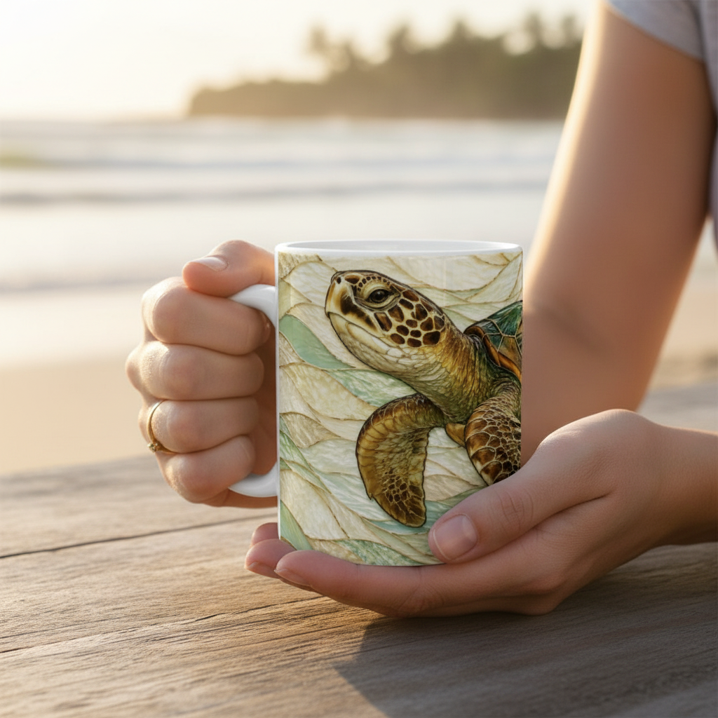 Mains — tortue vitrail, anse gauche