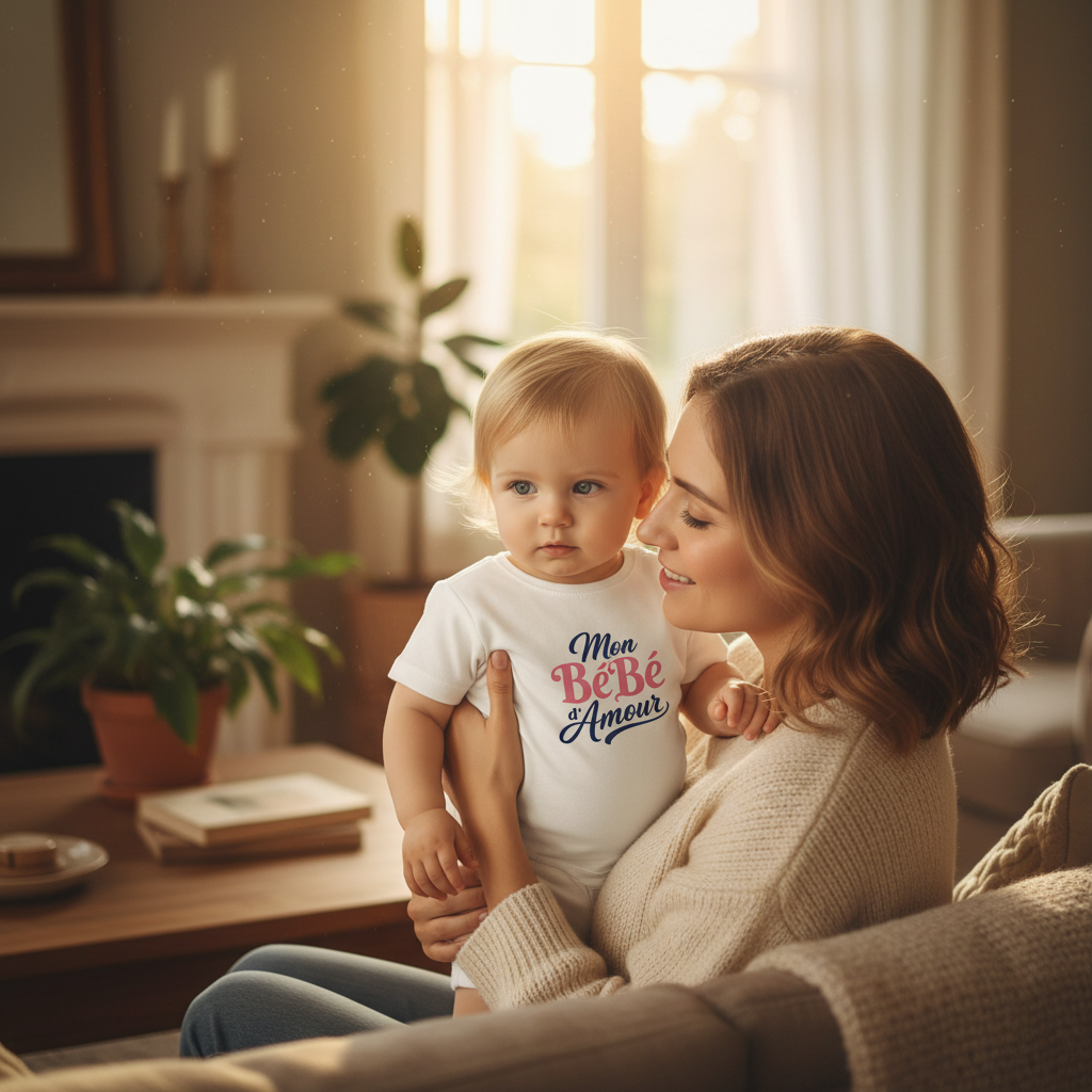 Maman tenant son bébé en t-shirt Mon BéBé d'Amour