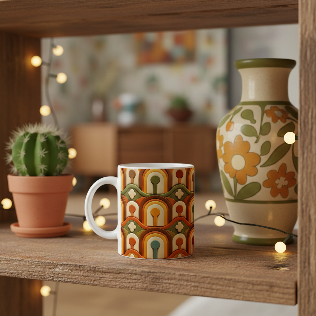 Mug 3D rétro arches étagère cactus vase vintage
