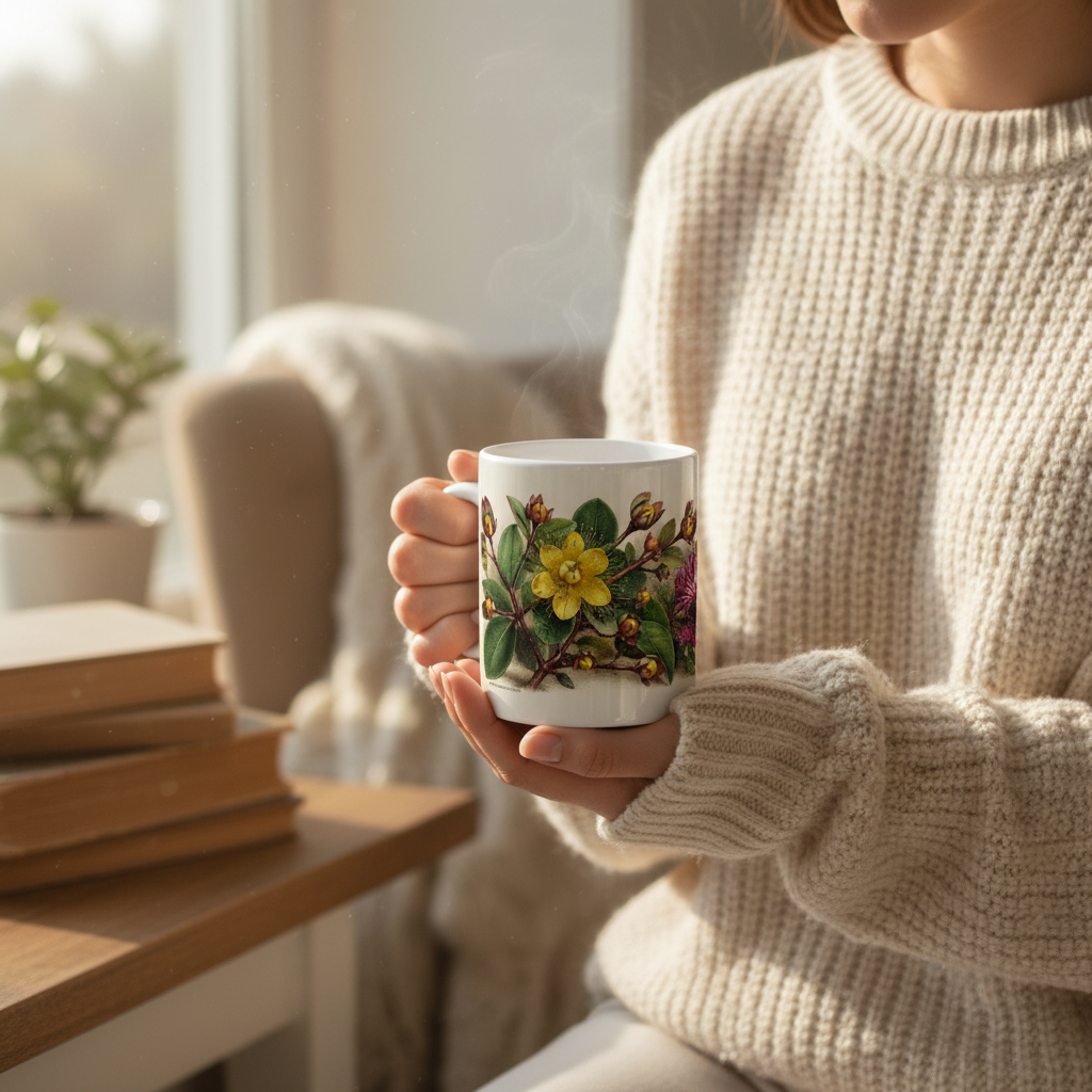 Mug Botanique Vintage — femme pull fenêtre
