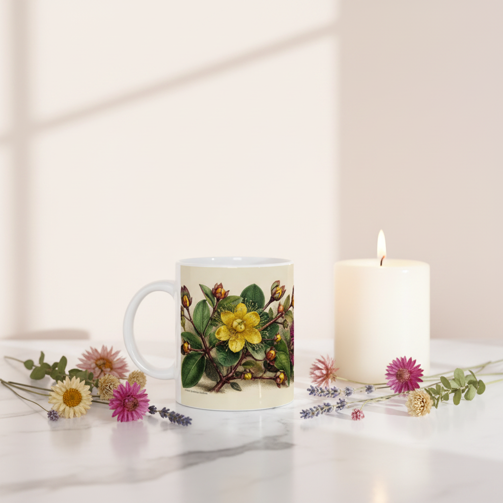 Mug Botanique Vintage — flat lay marbre bougie