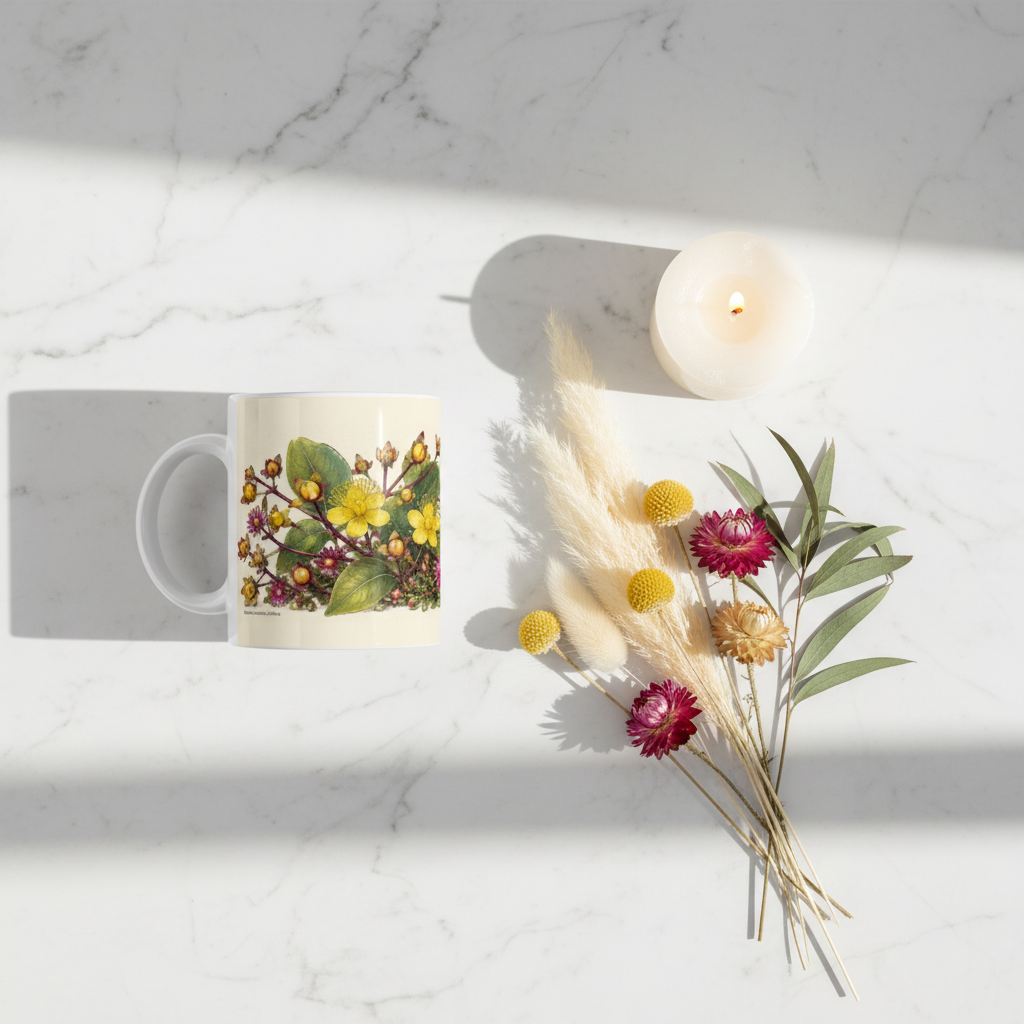 Mug Fleurs des Champs — flat lay marbre bougie