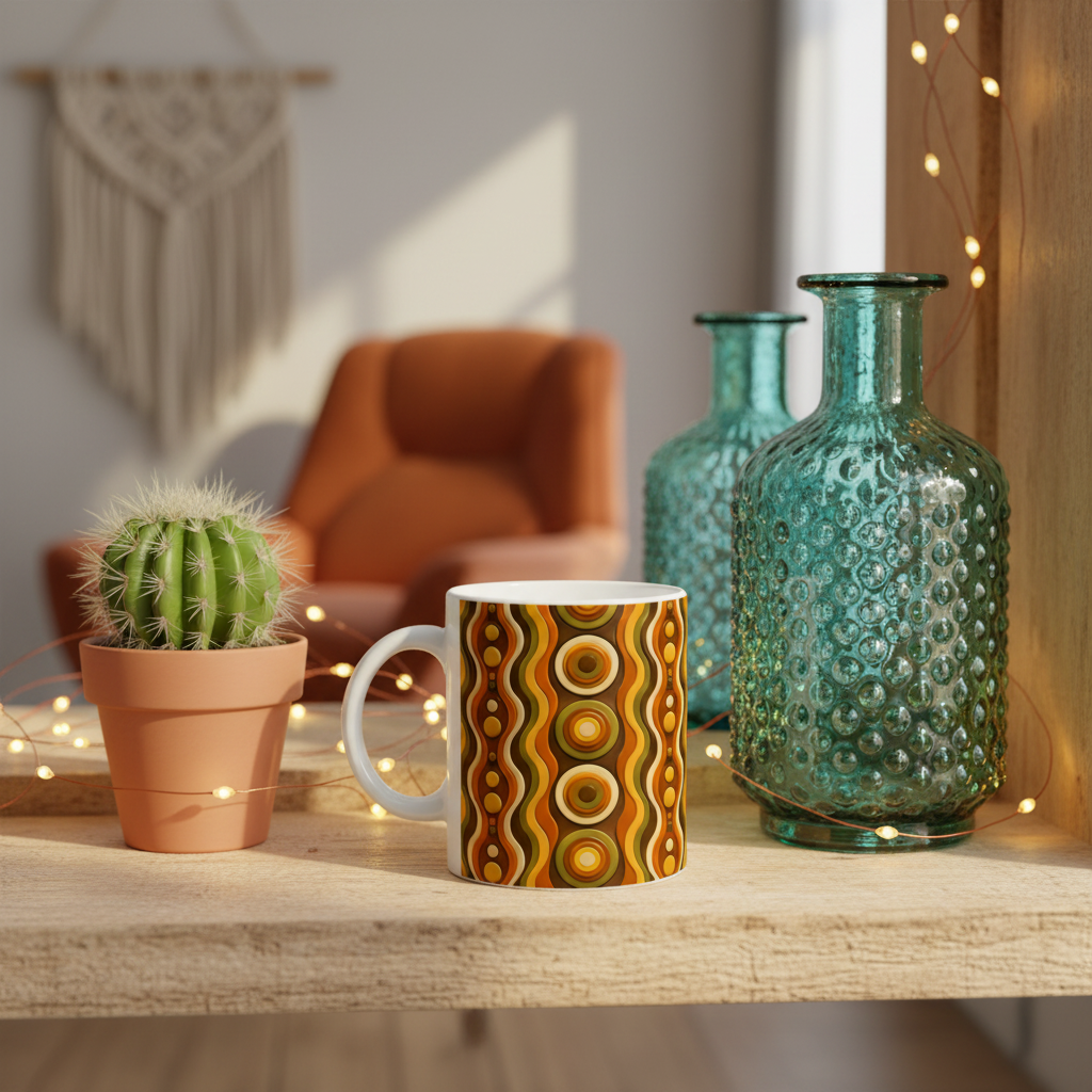 Mug groovy 3D cercles étagère cactus vase turquoise