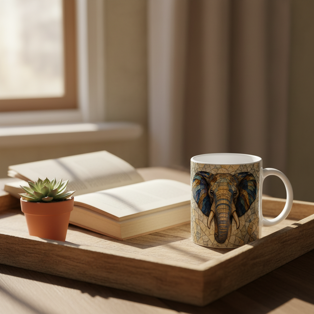 Mug éléphant plateau bois livre